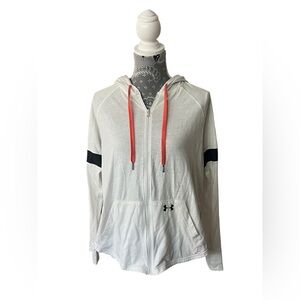 Under Armour White Zip Up Hoodie Lightweight Athleisure Jacket Loose Fit Large